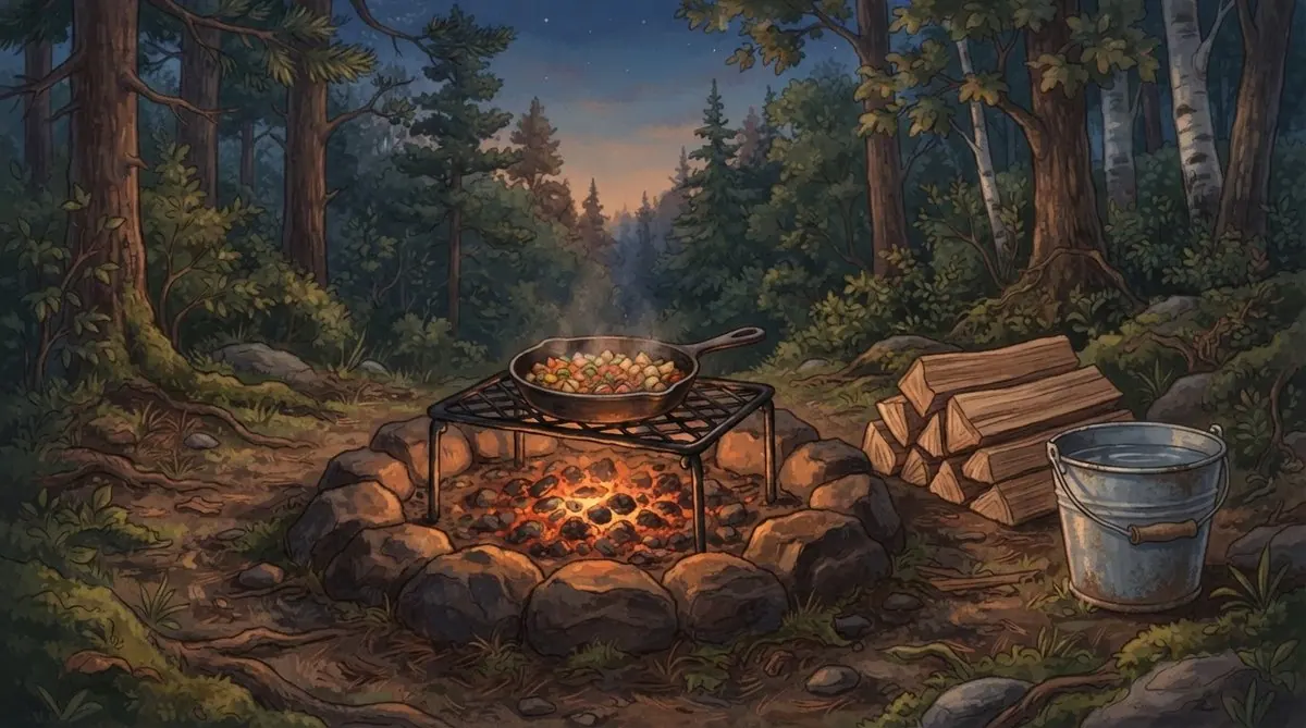 Ein Feuer am Laufen halten und darauf kochen